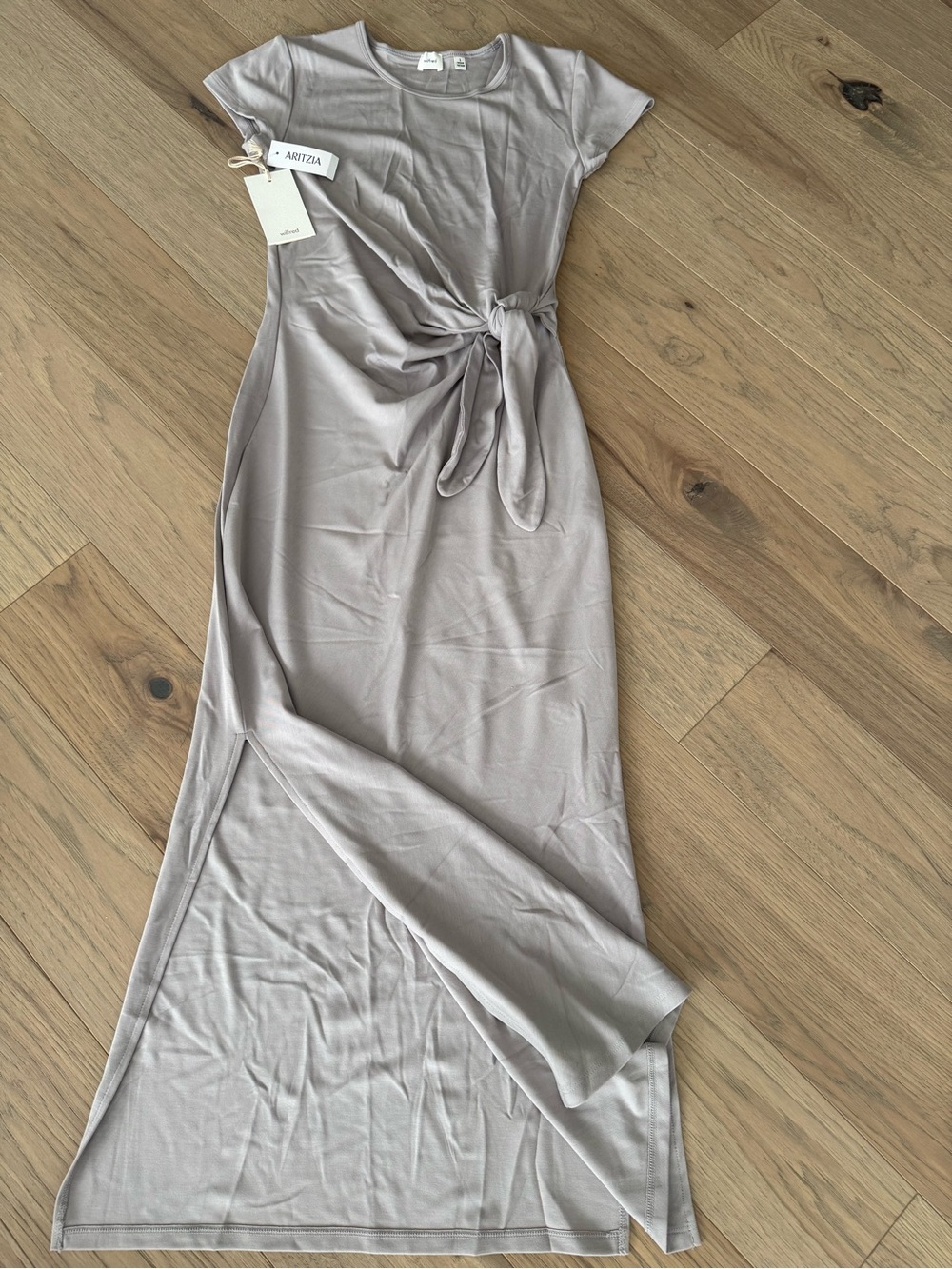 ARITZIA Wilfred Taupe Tie-Front Maxi Dress